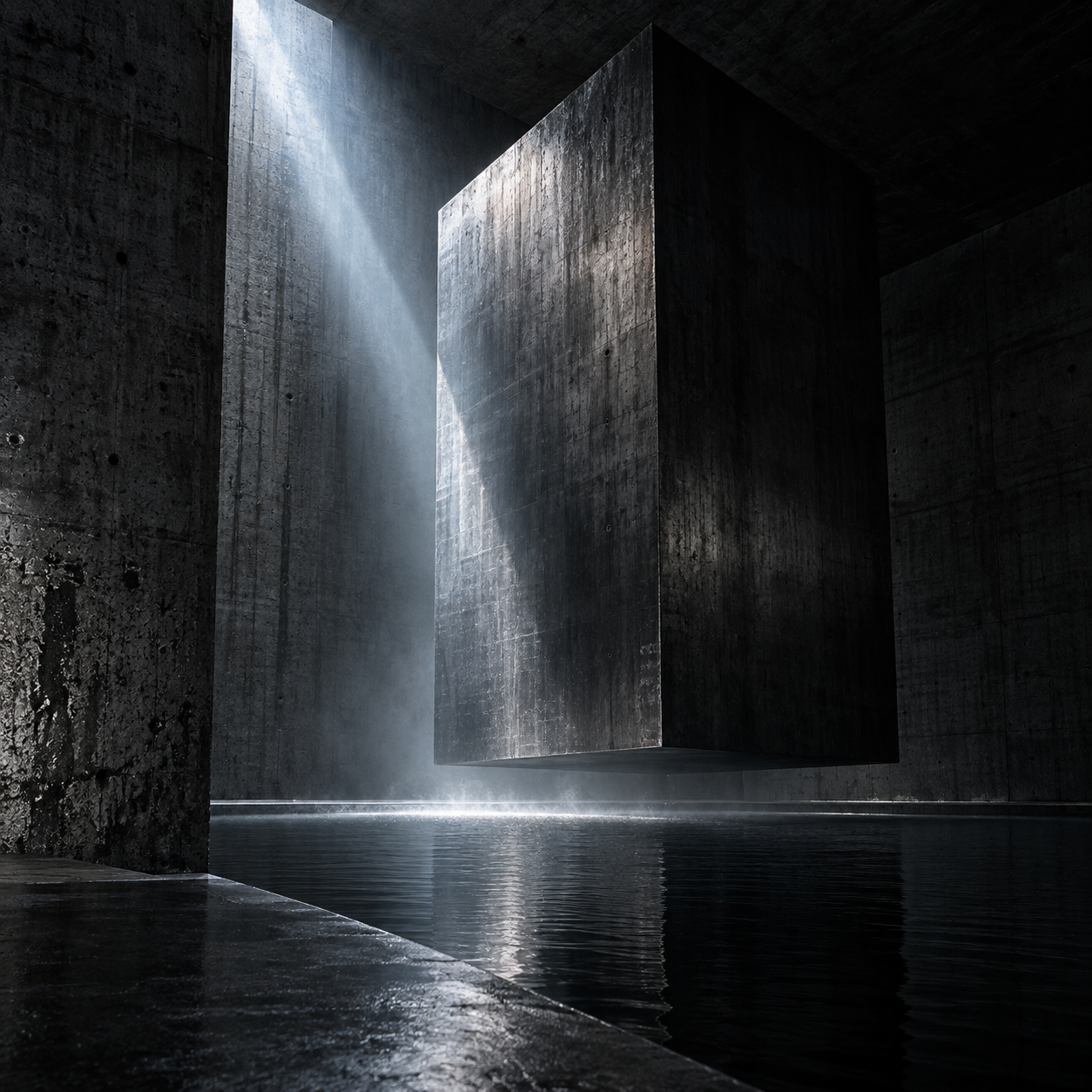 STRATUM monolith above a reflecting pool